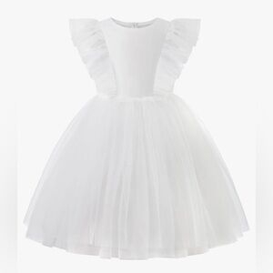 Uhnice Flower Girl Pearl Dress Flutter Sleeve A-Line Tulle Tutu Size 8/9 Years